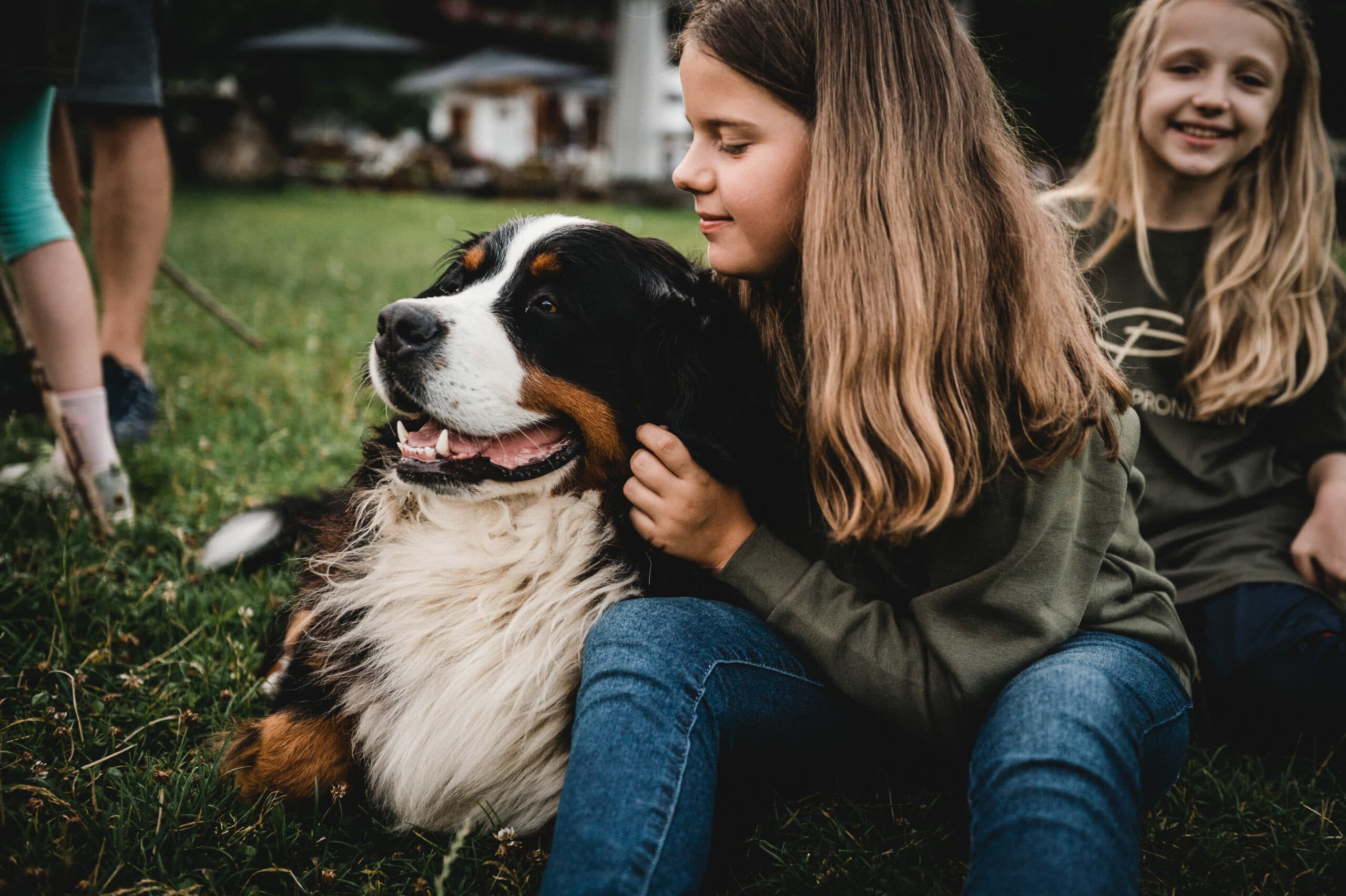 Hund liegt entspannt vor einer Kuschelhuette am Proneben Gut